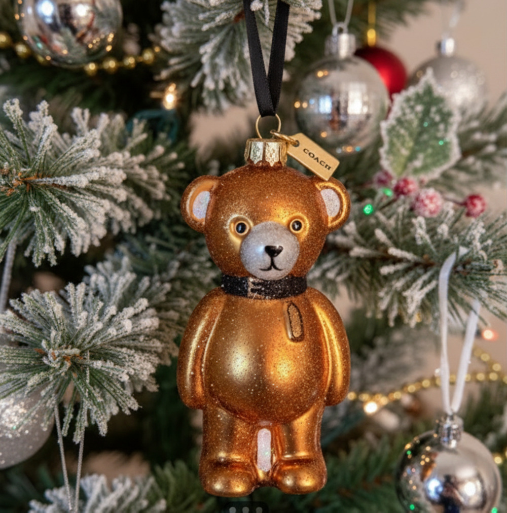 Coach Bear Christmas Ornament Gold Glitter Glass CCD51 Boxed
